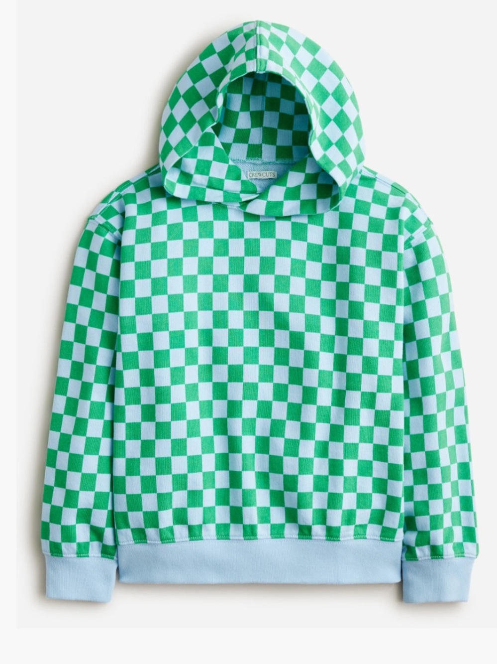 J. Crew KID by Crewcuts garment-dyed hoodie checkerboard print Vintage Kelly XL